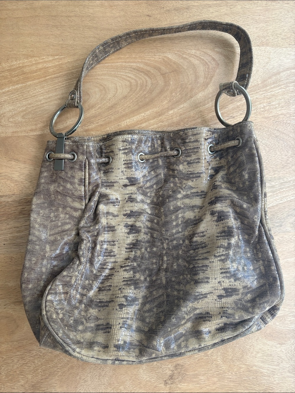 Women’s Leathery Animal Print Taupe Hobo Shoulder Bag